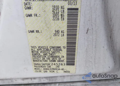 2013 Nissan Altima 2.5 Sl z USA, uszkodzony, nr VIN 1N4AL3AP1DC245263